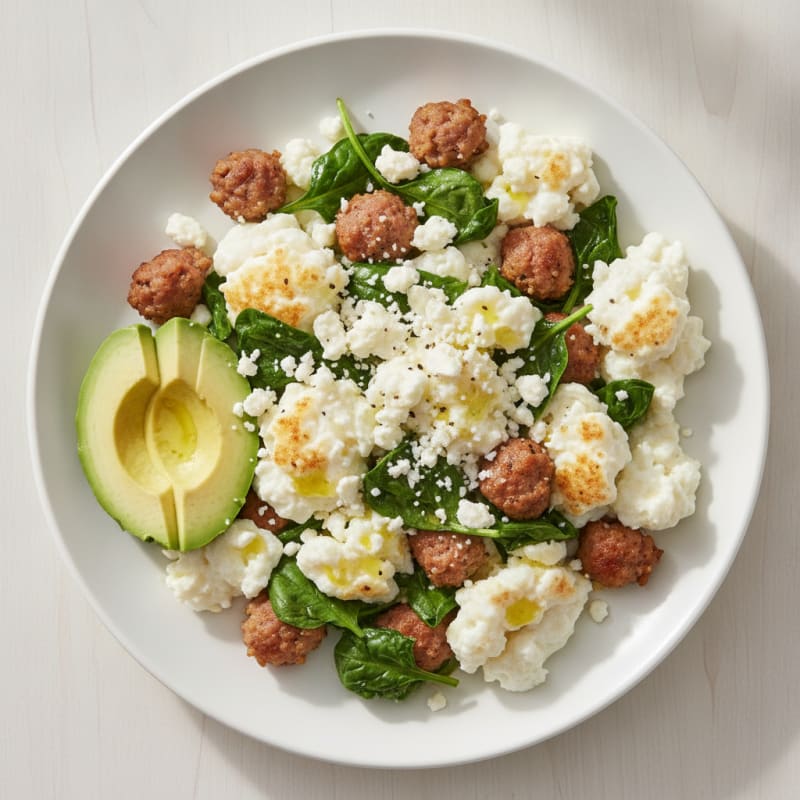 Egg White and Turkey Sausage Scramble with Spinach and Feta