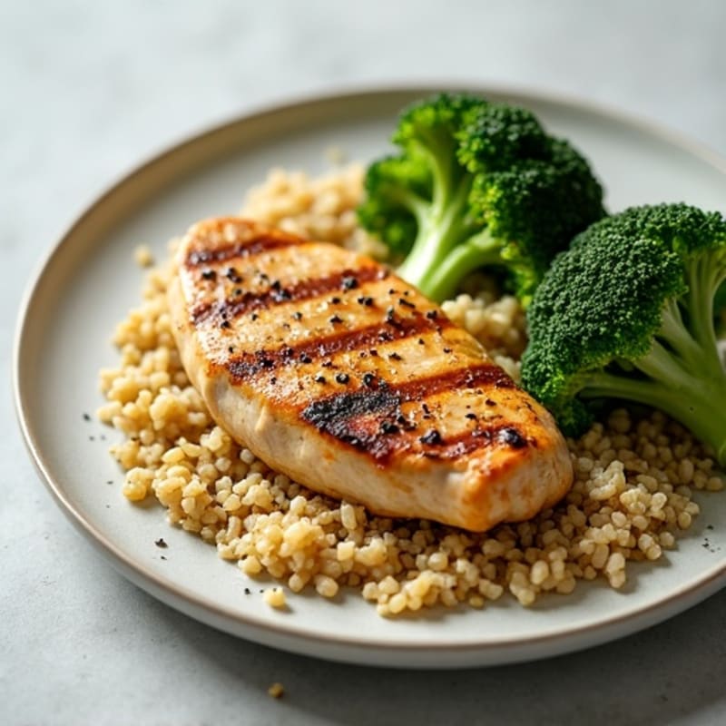 Grilled Chicken Breast with Quinoa and Roasted Broccoli