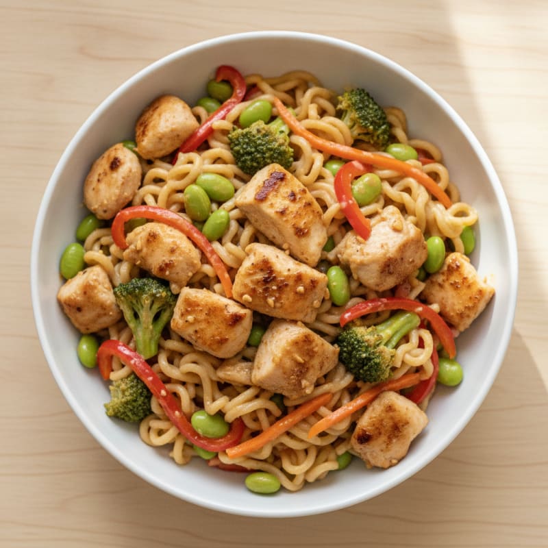 Honey-Peanut Chicken Noodles with Edamame