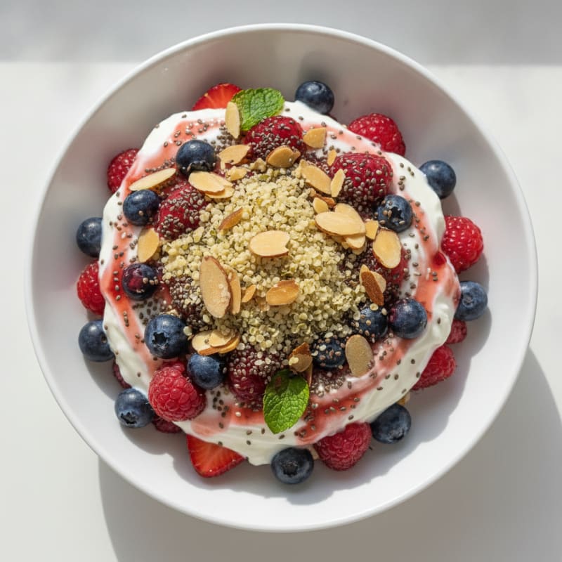 Greek Yogurt Parfait with Mixed Berries and Chia Seeds