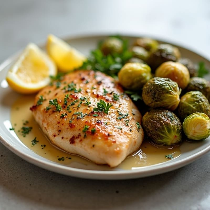 Lemon Herb Roasted Chicken with Crispy Brussels Sprouts
