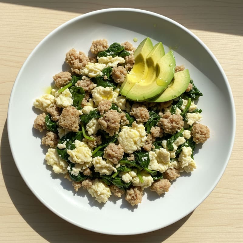 Egg White and Turkey Sausage Scramble with Spinach