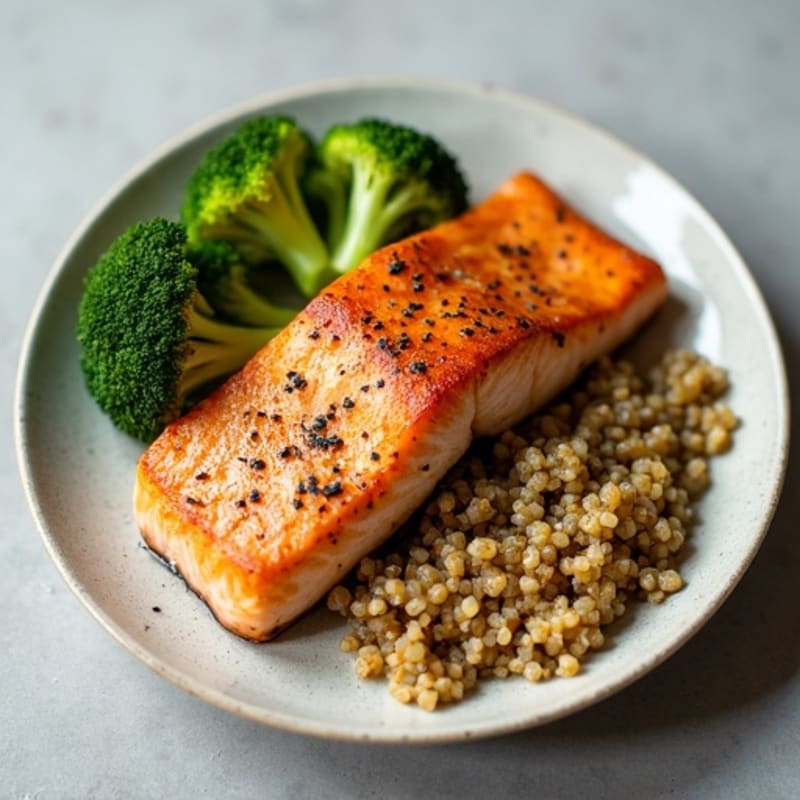 Seared Salmon with Roasted Broccoli and Quinoa