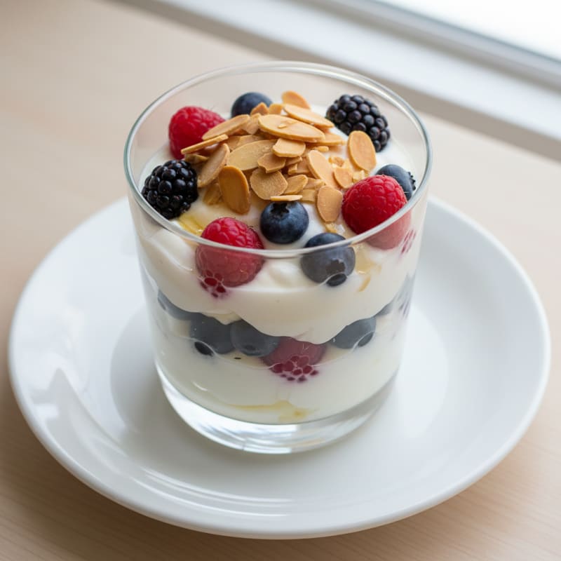 Greek Yogurt Protein Parfait with Mixed Berries and Almonds