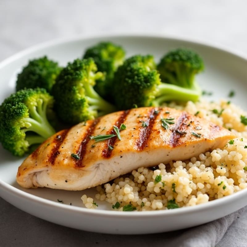 Grilled Chicken Breast with Quinoa and Roasted Broccoli