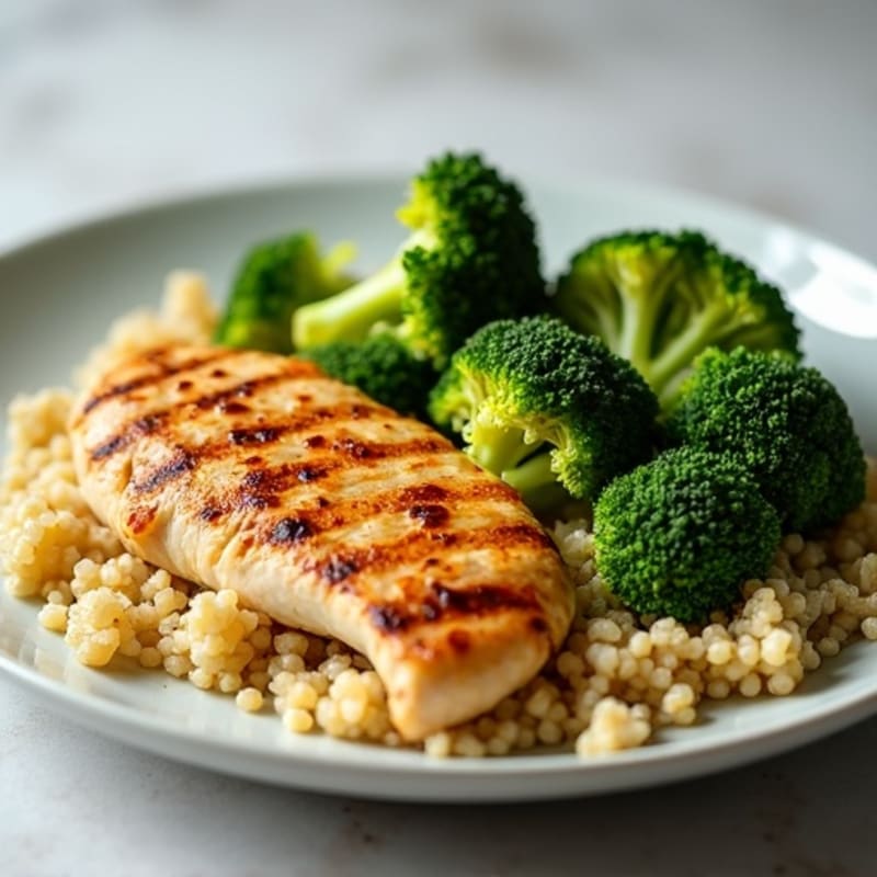 Grilled Chicken Breast with Quinoa and Roasted Broccoli