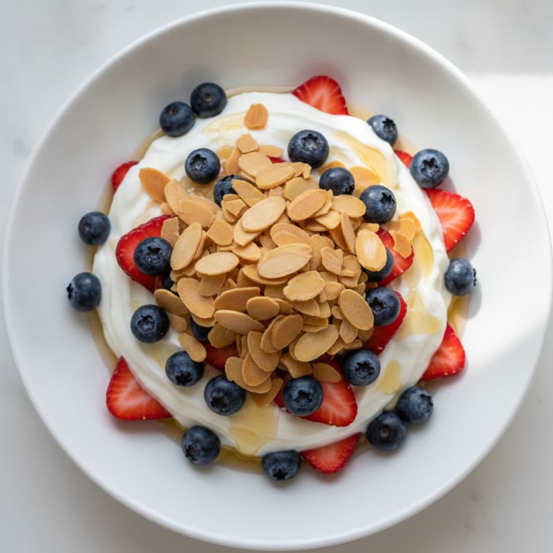 Greek Yogurt Parfait with Fresh Berries and Crunchy Almonds