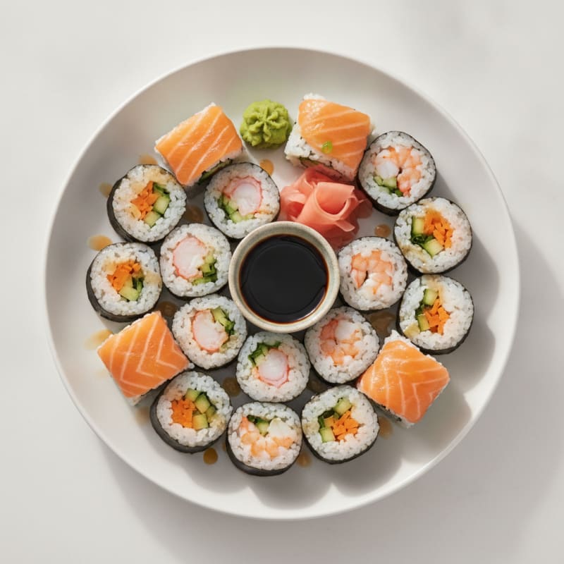 Fresh Salmon and Shrimp Sushi Rolls