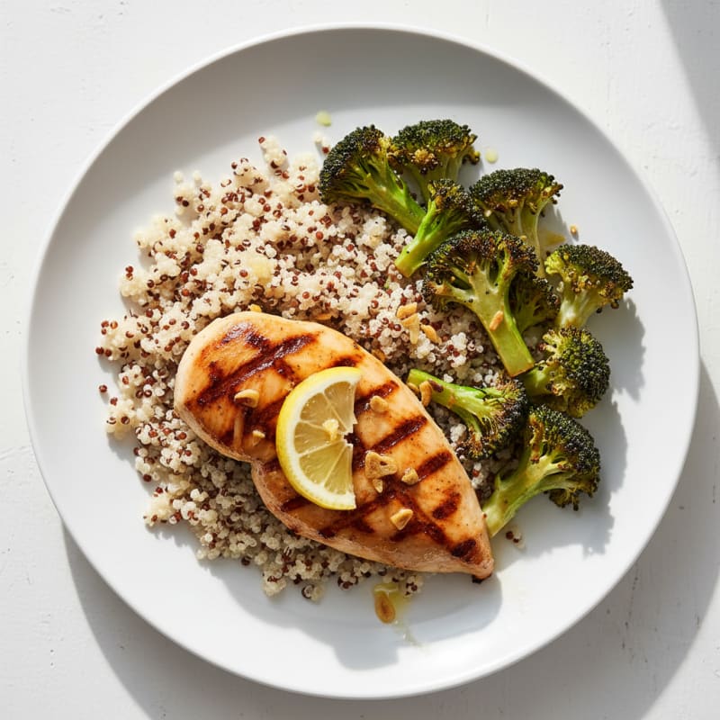 Grilled Chicken Breast with Quinoa and Roasted Broccoli