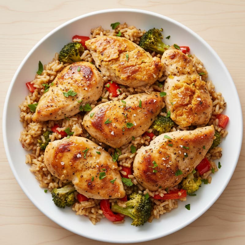 Crispy Roasted Chicken and Rice Bake