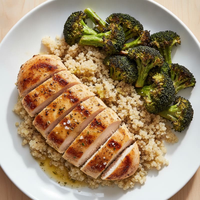 Grilled Chicken Breast with Quinoa and Roasted Broccoli