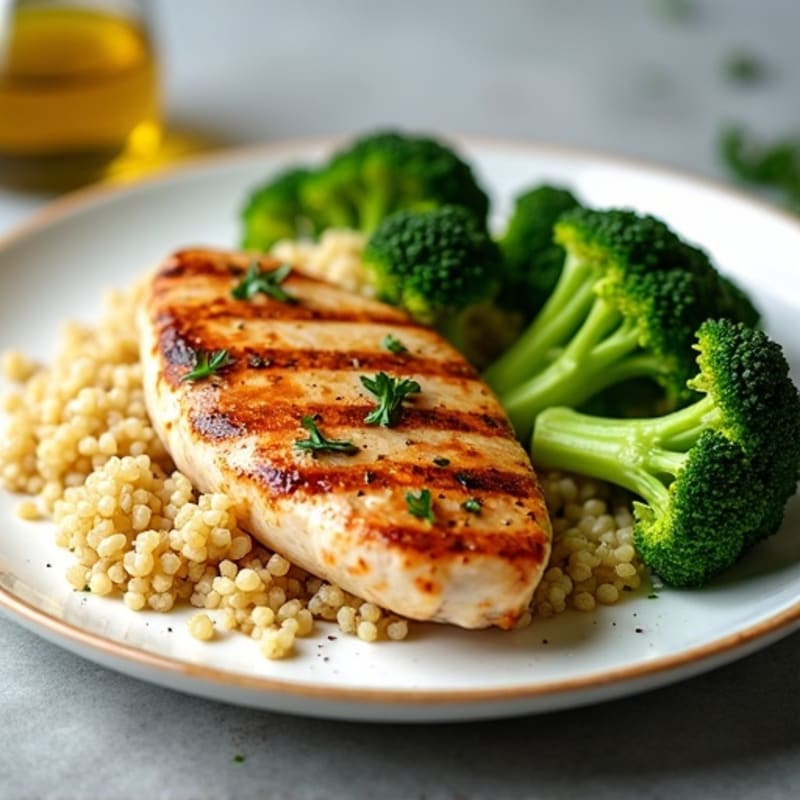 Grilled Chicken Breast with Quinoa and Roasted Broccoli