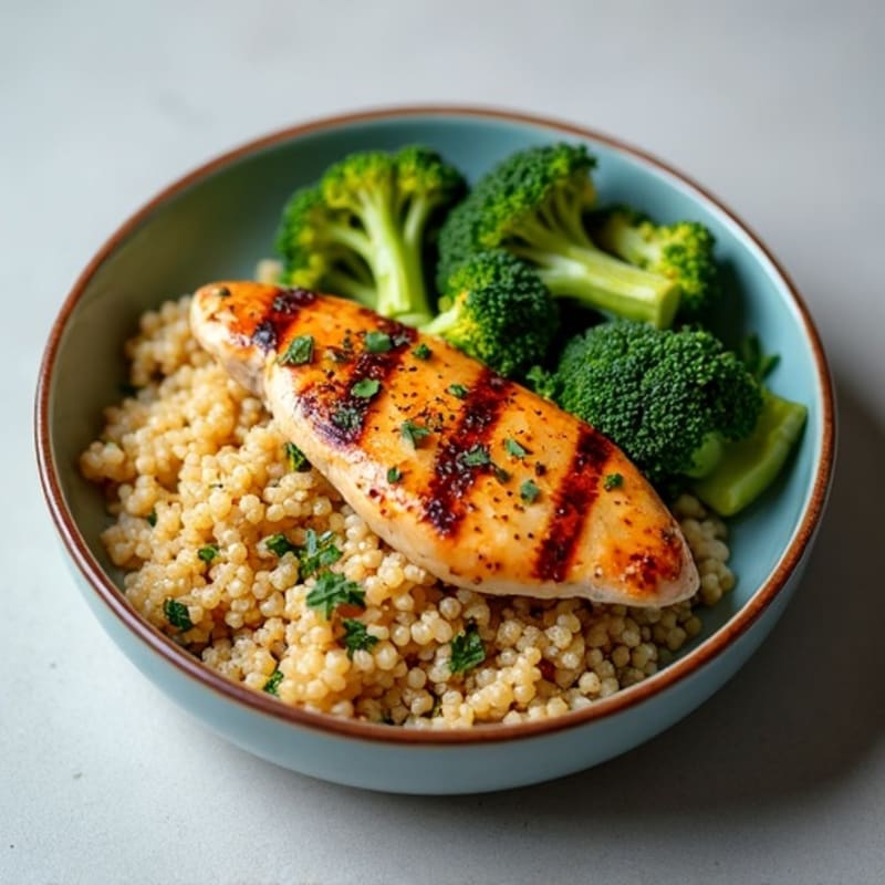 Grilled Chicken Breast with Roasted Broccoli and Quinoa