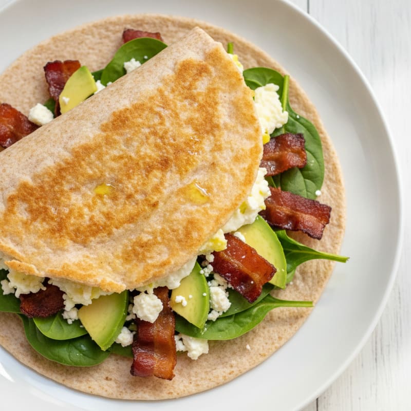 Crispy Egg White and Turkey Bacon Wrap with Spinach