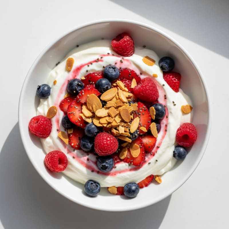 Greek Yogurt Protein Parfait with Mixed Berries and Almonds