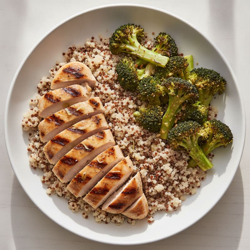 Grilled Chicken Breast with Quinoa and Roasted Broccoli