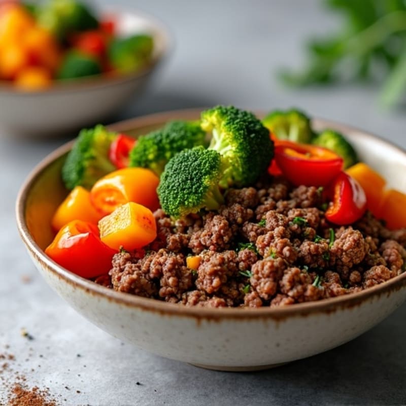 Crispy Seasoned Ground Beef Bowl with Roasted Vegetables