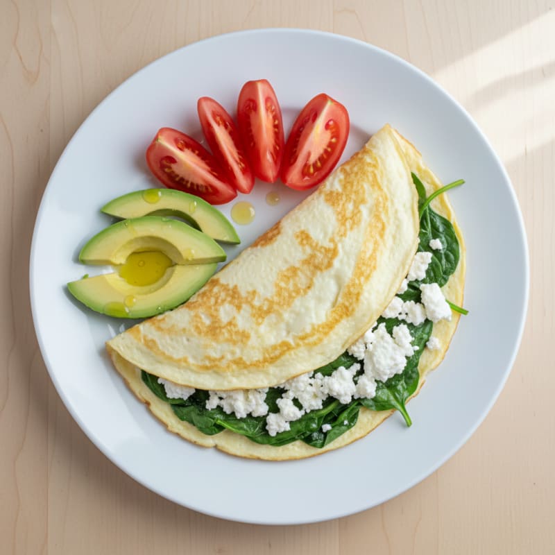Egg White Spinach Omelette with Cottage Cheese and Sliced Tomatoes