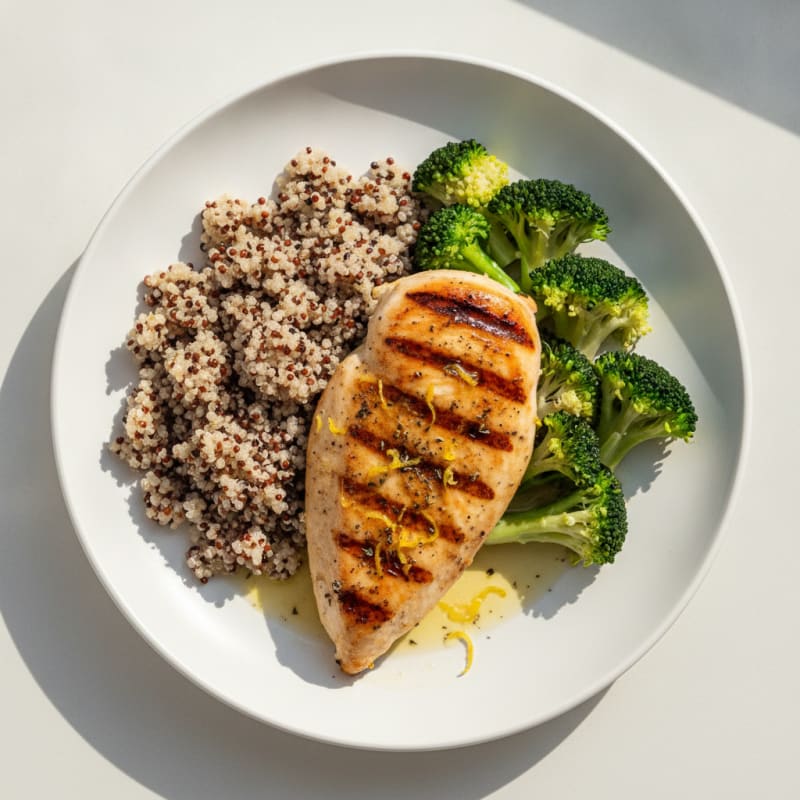 Grilled Chicken Breast with Quinoa and Steamed Broccoli