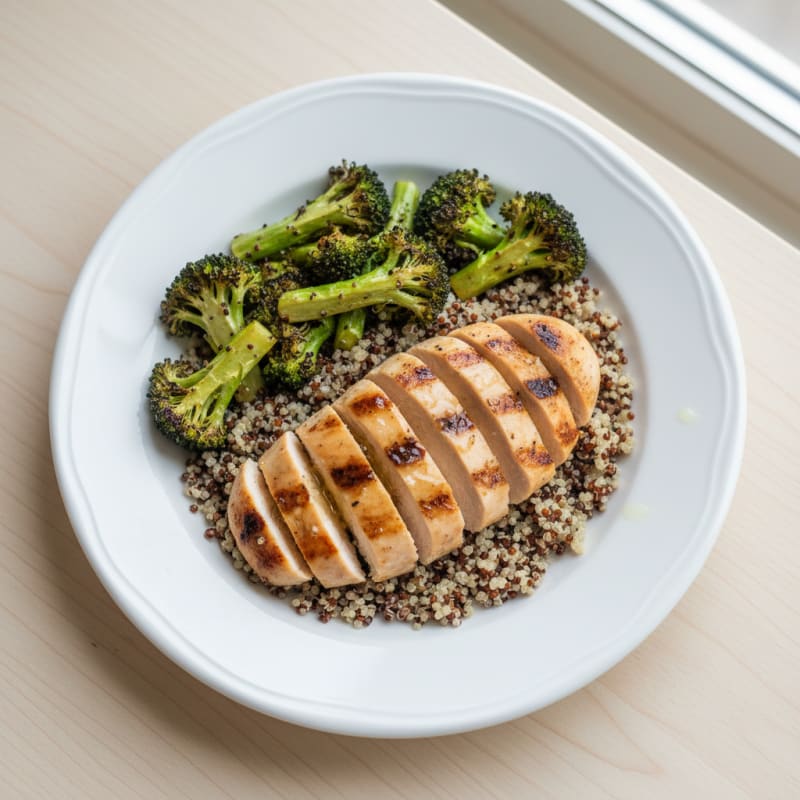 Grilled Chicken Breast with Quinoa and Roasted Broccoli