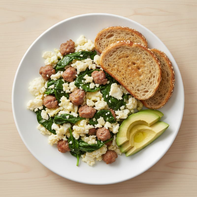 Egg White Scramble with Spinach and Turkey Sausage