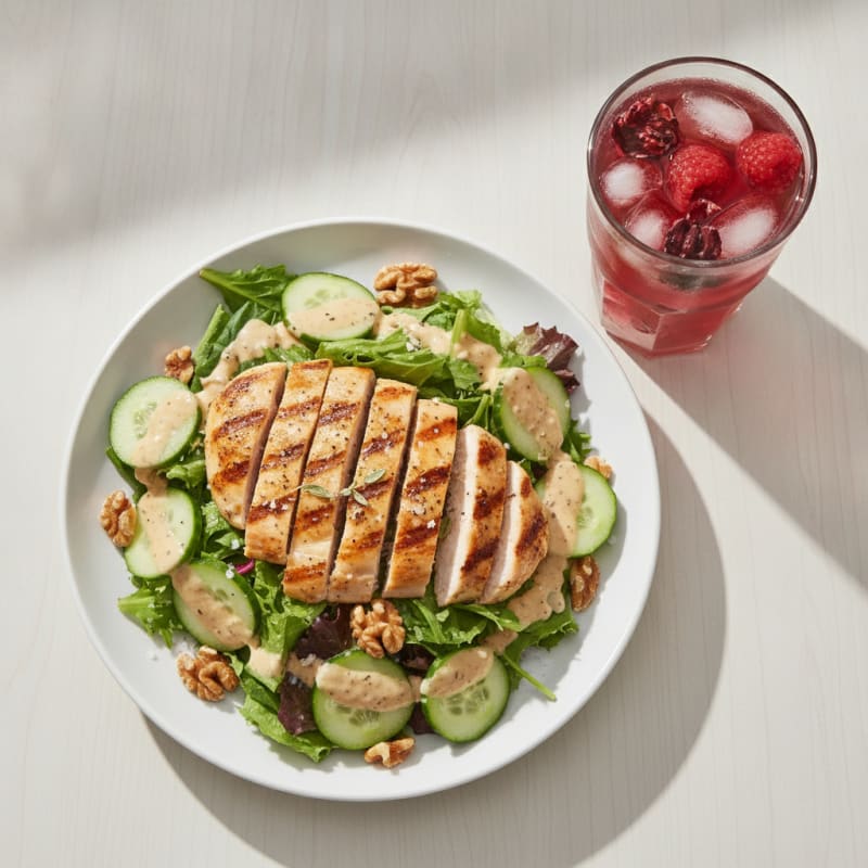 Hibiscus Berry Iced Tea with Zesty Lemon Chicken Salad