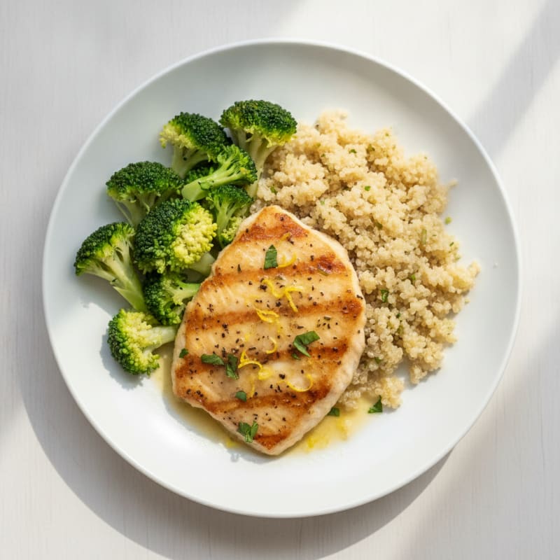 Seared Tilapia with Steamed Broccoli and Quinoa