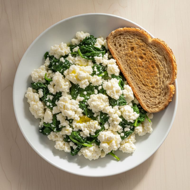 Egg White and Spinach Scramble with Cottage Cheese