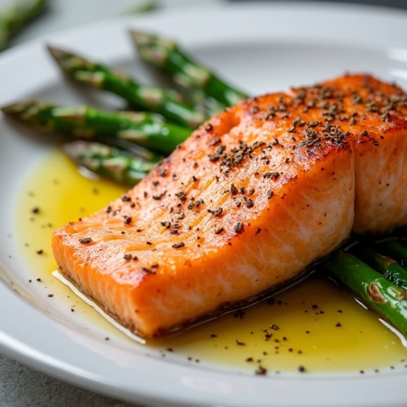 Crispy Pan-Seared Salmon with Roasted Asparagus
