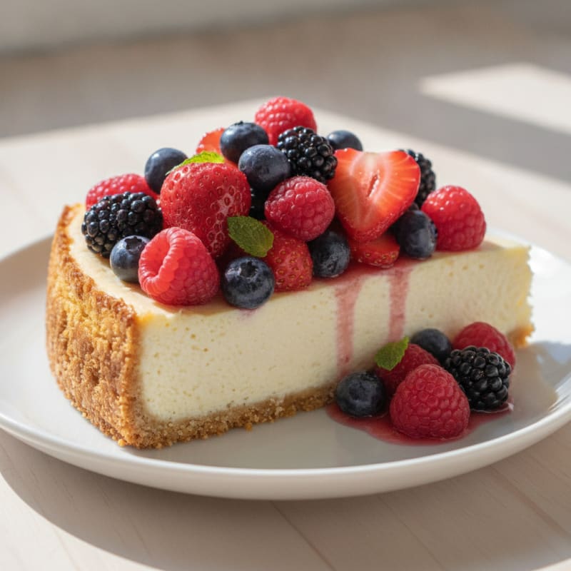 Greek Yogurt Protein Cheesecake with Mixed Berries