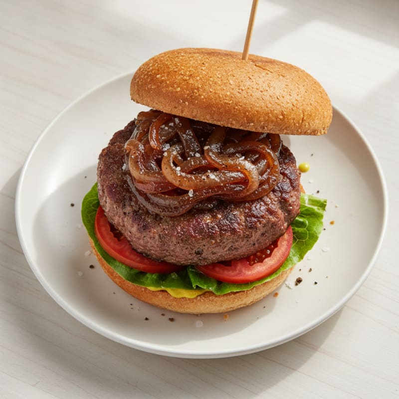 Classic Beef Burger with Caramelized Onions