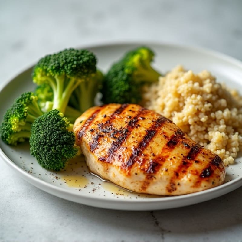 Grilled Chicken Breast with Roasted Broccoli and Quinoa