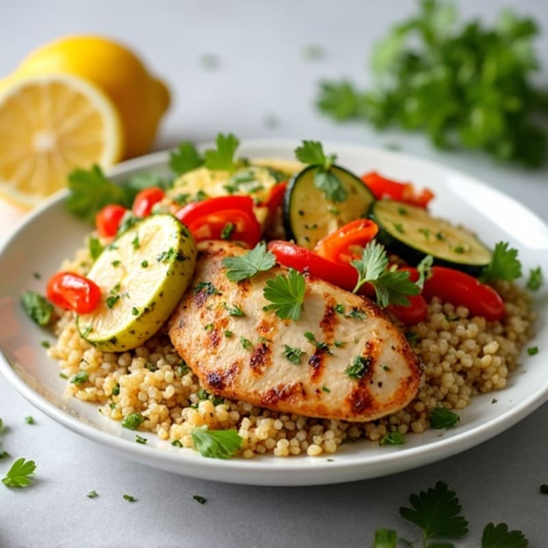 Fluffy Lemon-Herb Quinoa with Roasted Chicken and Crispy Vegetables
