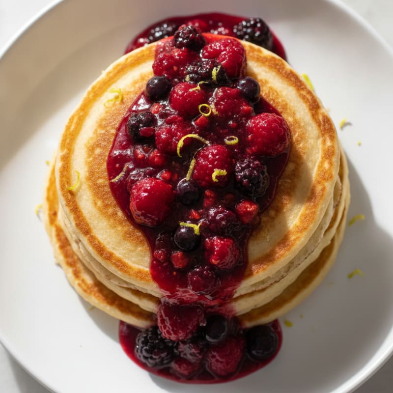 Lemon-Ricotta Pancakes with Berry Compote