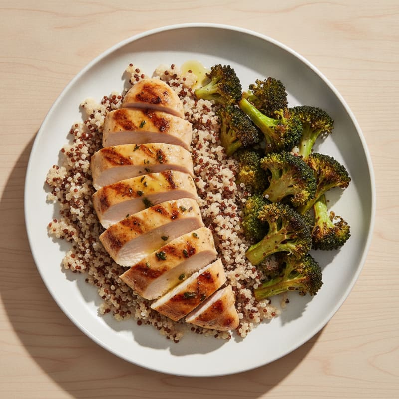 Grilled Chicken Breast with Quinoa and Roasted Broccoli