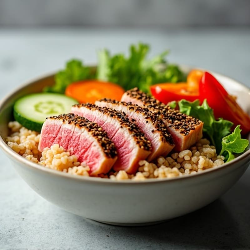 Sesame-Crusted Tuna Rice Bowl with Fresh Vegetables
