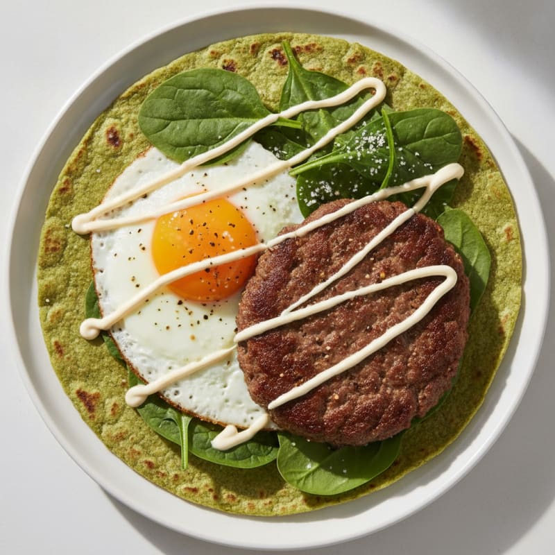 Beef Patty Spinach Tortilla with Kewpie Mayo