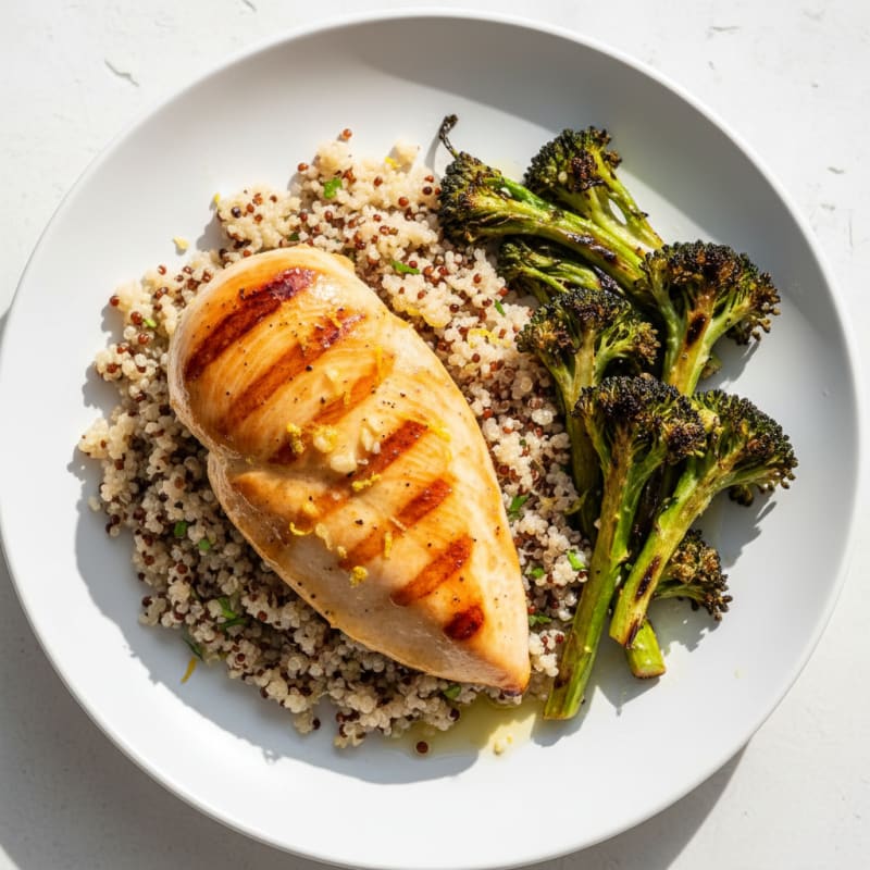 Grilled Chicken Breast with Quinoa and Roasted Broccoli