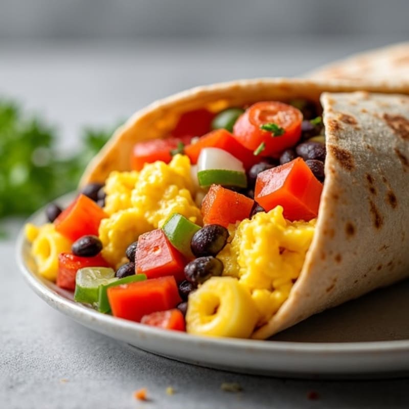Hearty Scrambled Egg and Black Bean Whole Wheat Burrito with Fresh Salsa