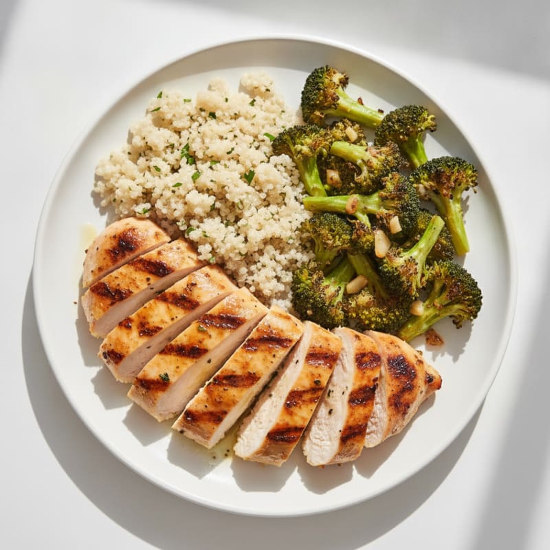 Grilled Chicken Breast with Quinoa and Roasted Broccoli