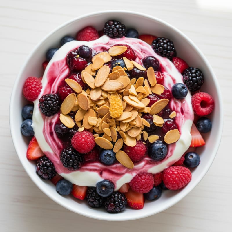 Greek Yogurt Protein Parfait with Mixed Berries and Almonds