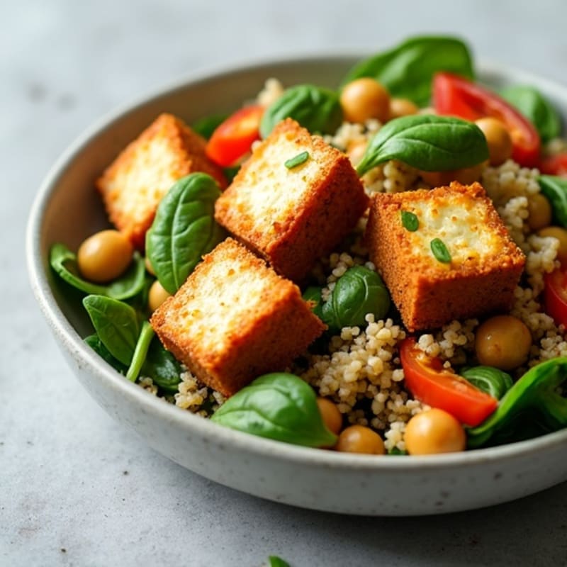 Crispy Tofu and Quinoa Salad with Edamame
