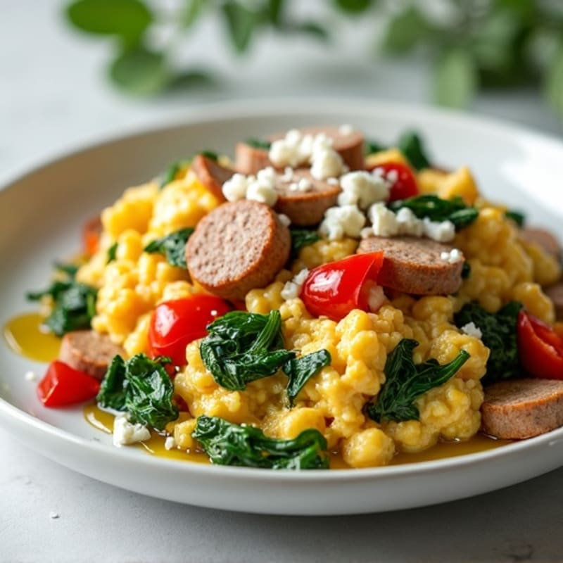 Egg White and Turkey Sausage Scramble with Spinach and Bell Peppers