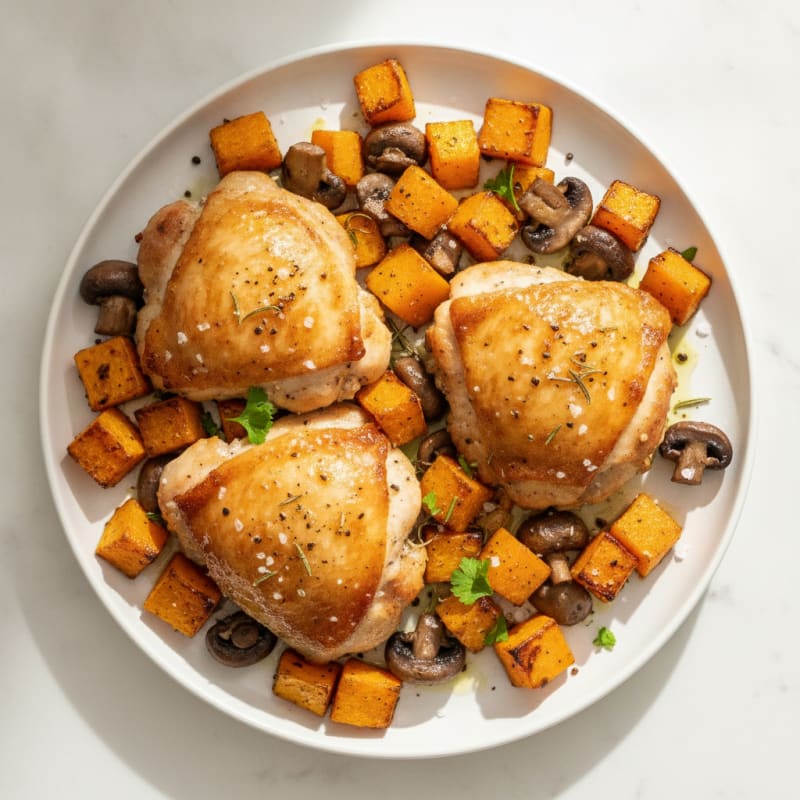 Roasted Chicken Thighs with Squash and Mushrooms
