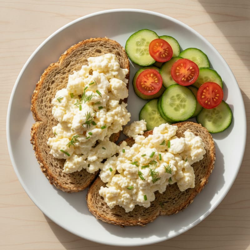 Cottage Cheese Scramble with Tomato and Cucumber