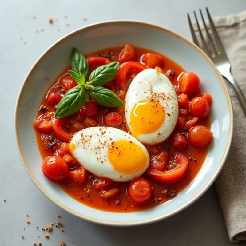 Spiced Tomato-Poached Eggs with Bell Peppers