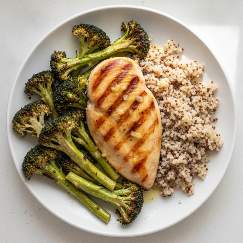 Grilled Chicken Breast with Roasted Broccoli and Quinoa