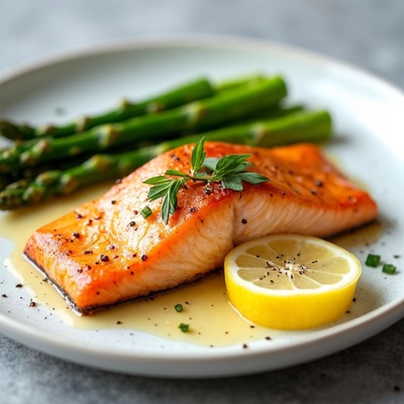Crispy Pan-Seared Salmon with Garlic Butter Asparagus