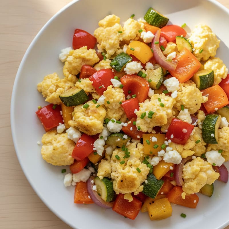 Hearty Scrambled Eggs with Roasted Vegetables