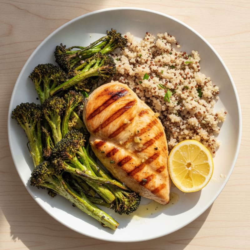 Grilled Chicken Breast with Roasted Broccoli and Quinoa